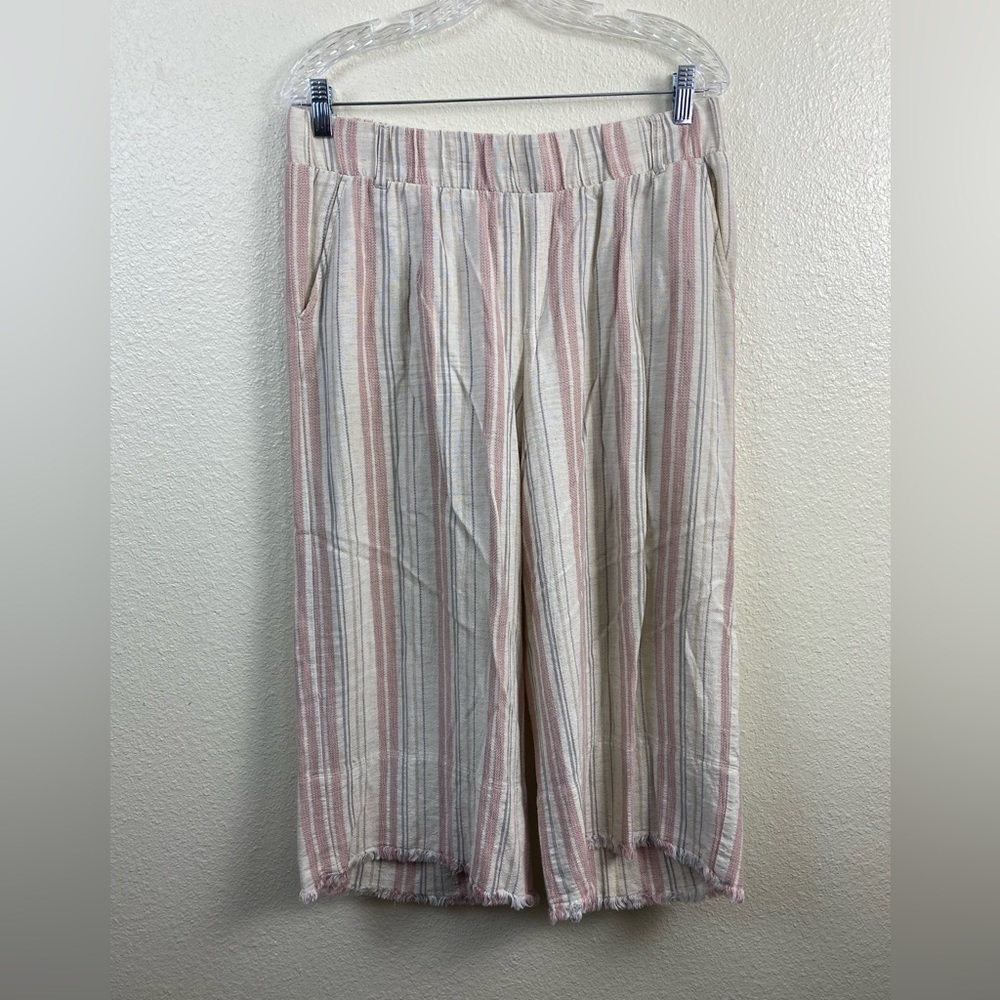 Cloth & Stone Cropped Pants Linen Blend Pull on  Pockets Stripe Wide‎ leg Medium